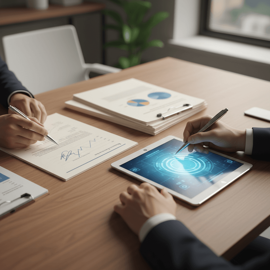 Customer reviewing financing agreement with salesperson