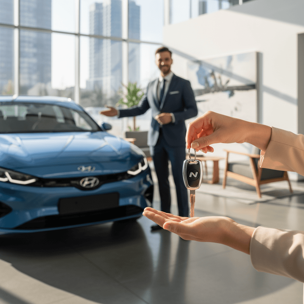 Customer test driving vehicle from dealership